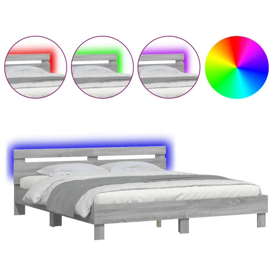 Cadre de lit avec LED sans matelas sonoma gris 160x200 cm - 2