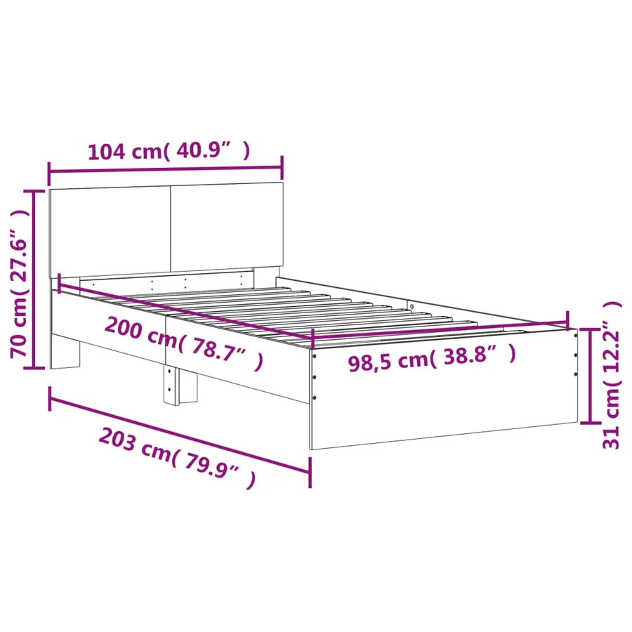 Cadre de lit sans matelas avec tête de lit noir 100x200 cm - 10