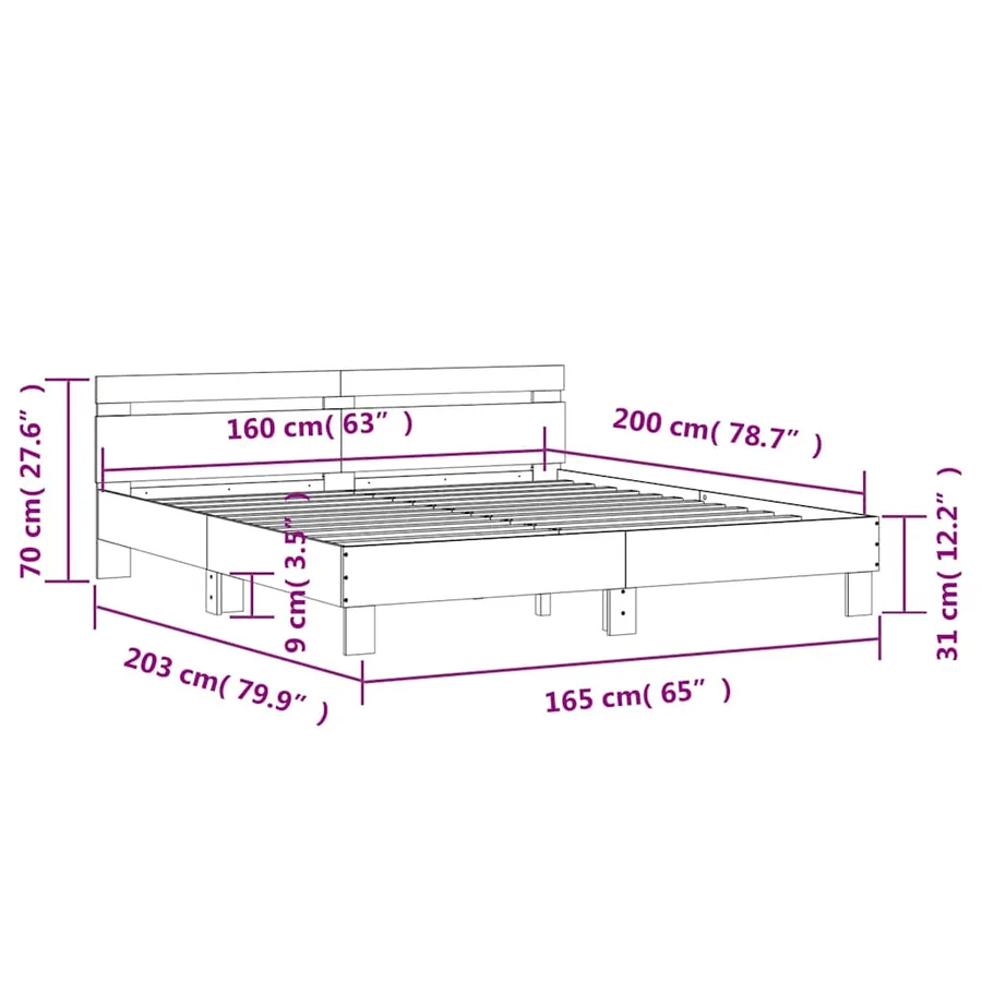 Cadre de lit avec LED sans matelas gris béton 160x200 cm - 15
