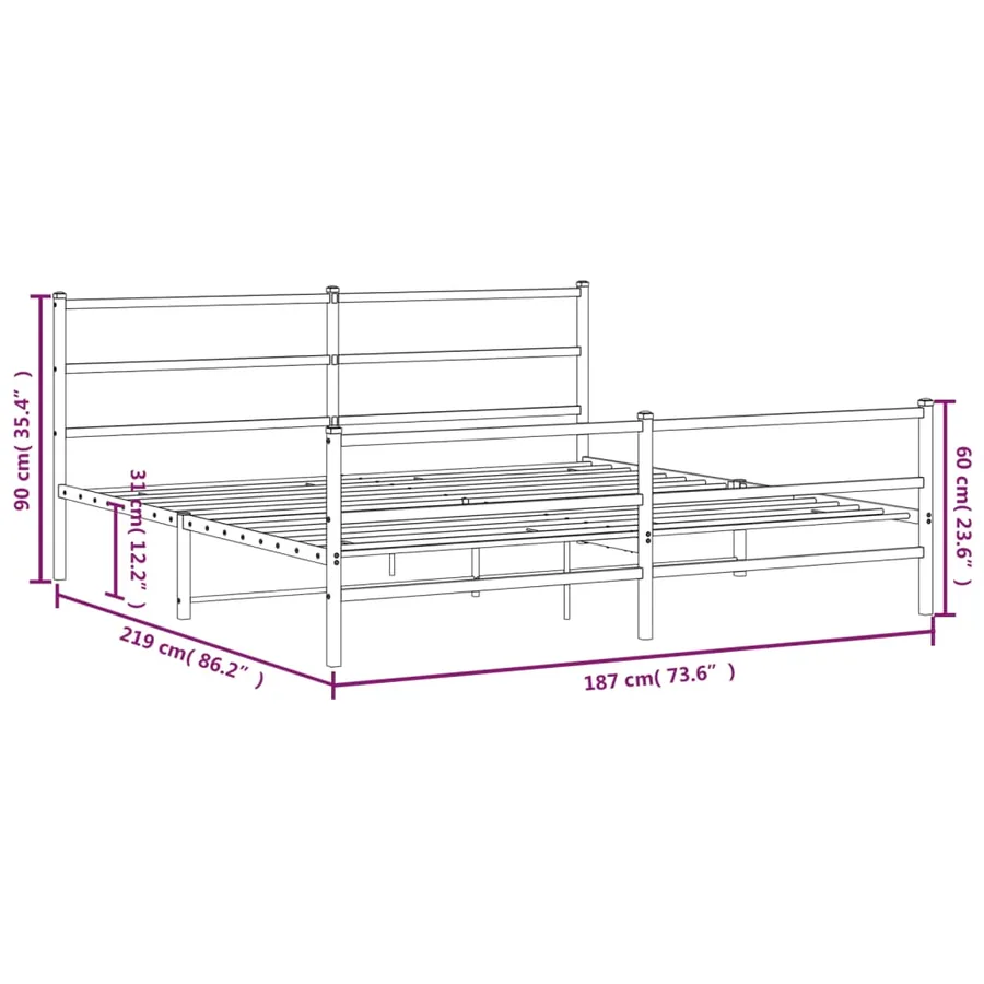 Cadre de lit métal sans matelas avec pied de lit noir 183x213cm - 10