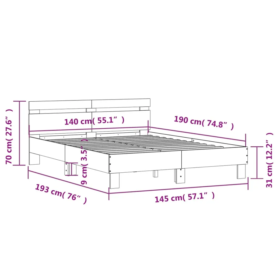 Cadre de lit sans matelas sonoma gris 140x190 cm - 10