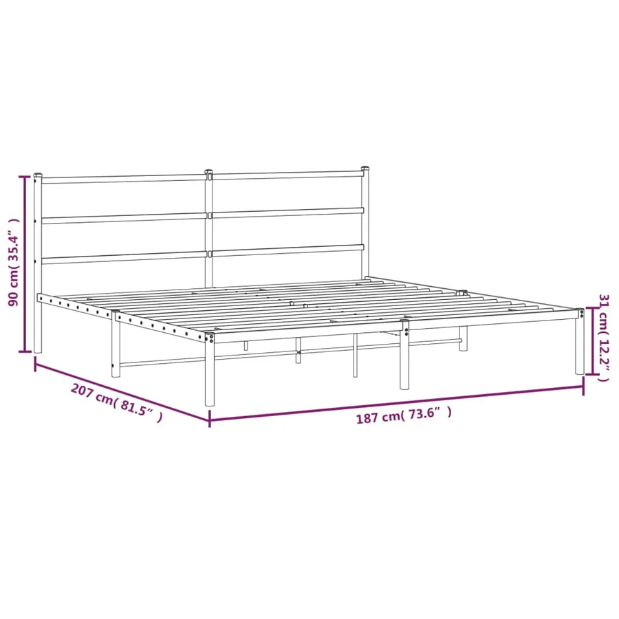 Cadre de lit métal sans matelas et tête de lit noir 180x200 cm - 10