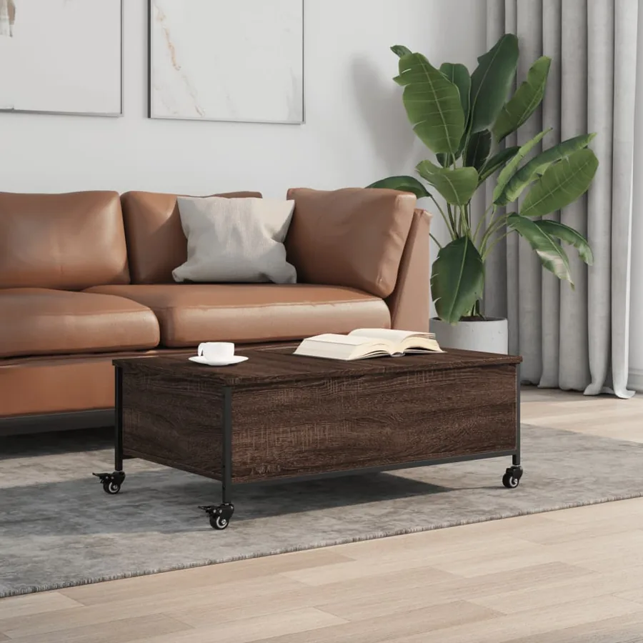 Table basse avec roulettes chêne marron bois d'ingénierie - 3