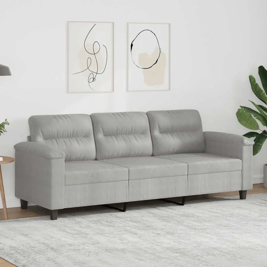Canapé à 3 places Gris clair 180 cm Tissu microfibre