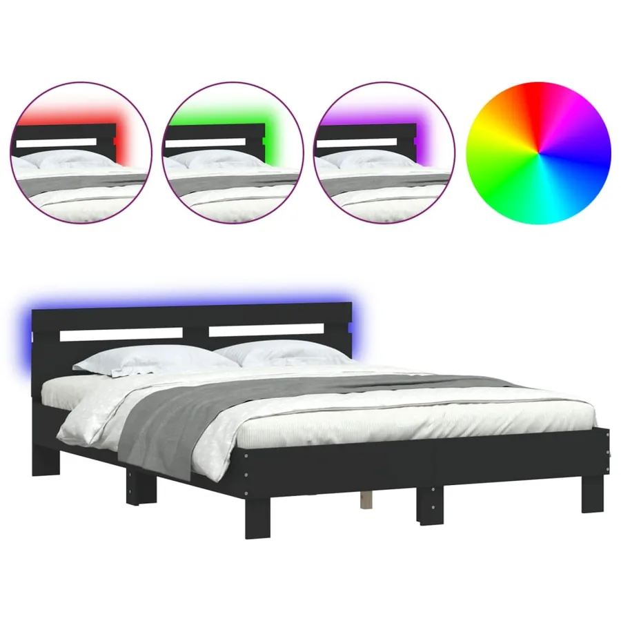 Cadre de lit avec LED sans matelas noir 150x200 cm - 2