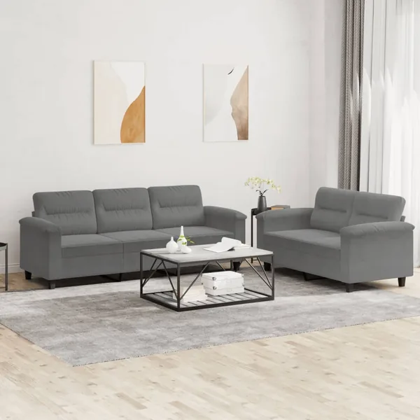 Ensemble de canapés 2 pcs coussins gris foncé tissu microfibre