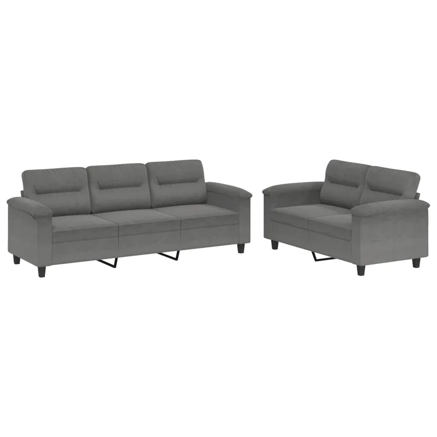 Ensemble de canapés 2 pcs coussins gris foncé tissu microfibre - 2