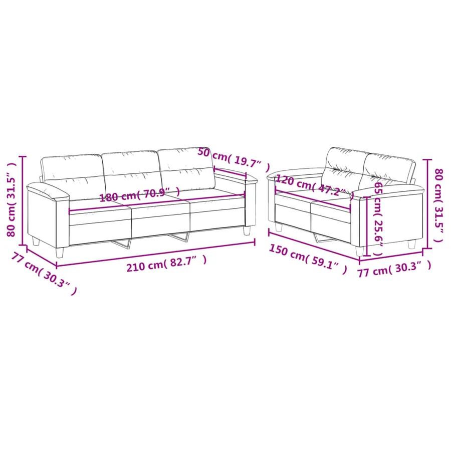 Ensemble de canapés 2 pcs coussins gris foncé tissu microfibre - 7