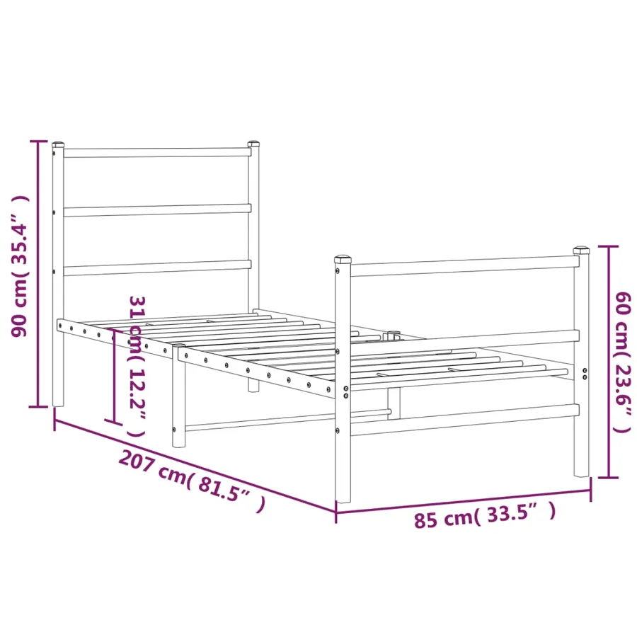 Cadre de lit métal sans matelas avec pied de lit noir 80x200 cm - 10