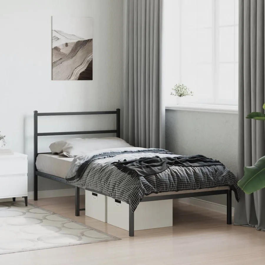Cadre de lit métal sans matelas avec tête de lit noir 100x200cm - 4