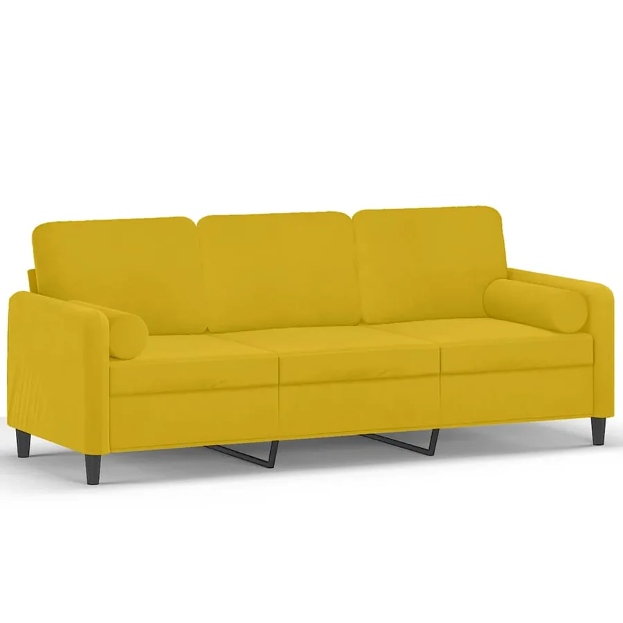 Canapé 3 places avec oreillers décoratifs jaune 180 cm velours - 2
