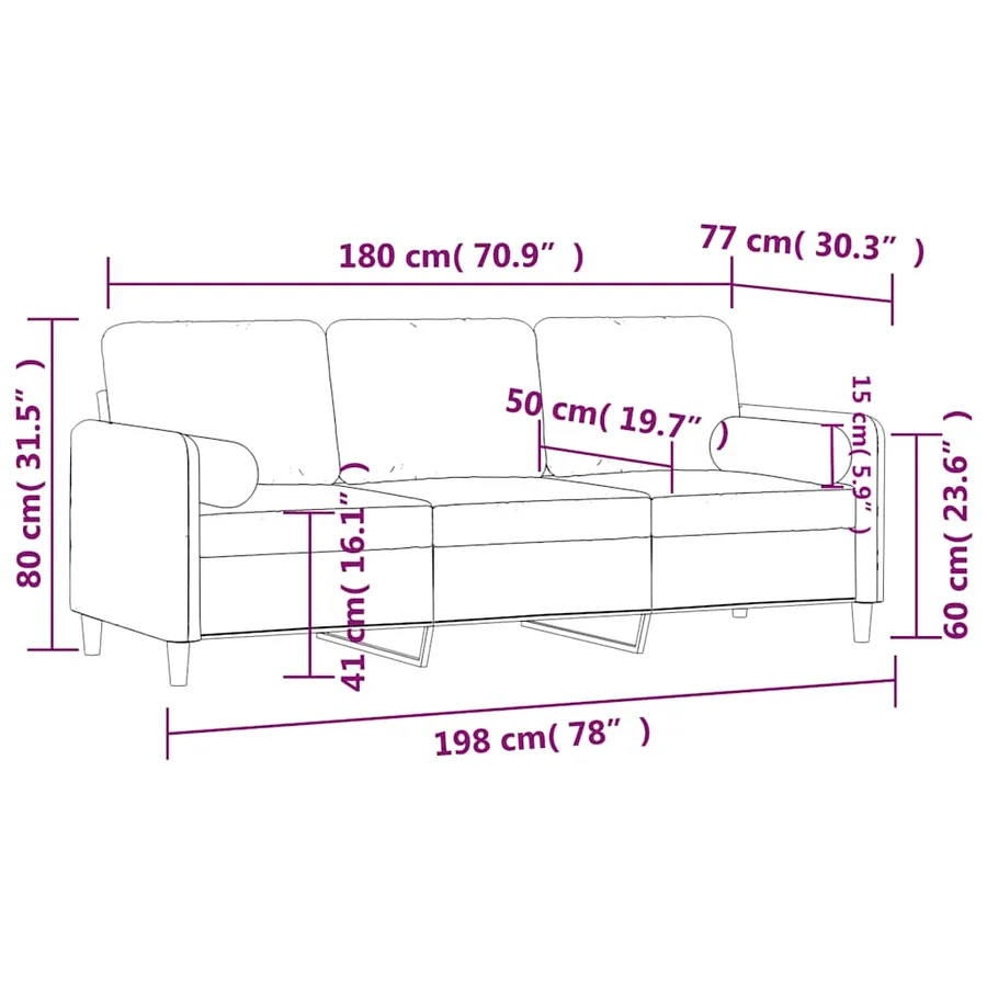 Canapé 3 places avec oreillers décoratifs jaune 180 cm velours - 8