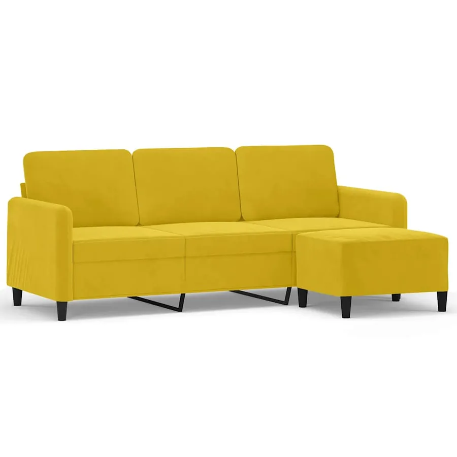 Canapé à 3 places avec repose-pieds jaune 180 cm velours - 2