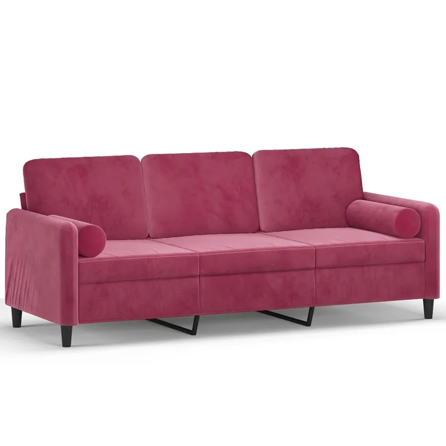Canapé 3 places avec oreillers bordeaux 180 cm velours - 2