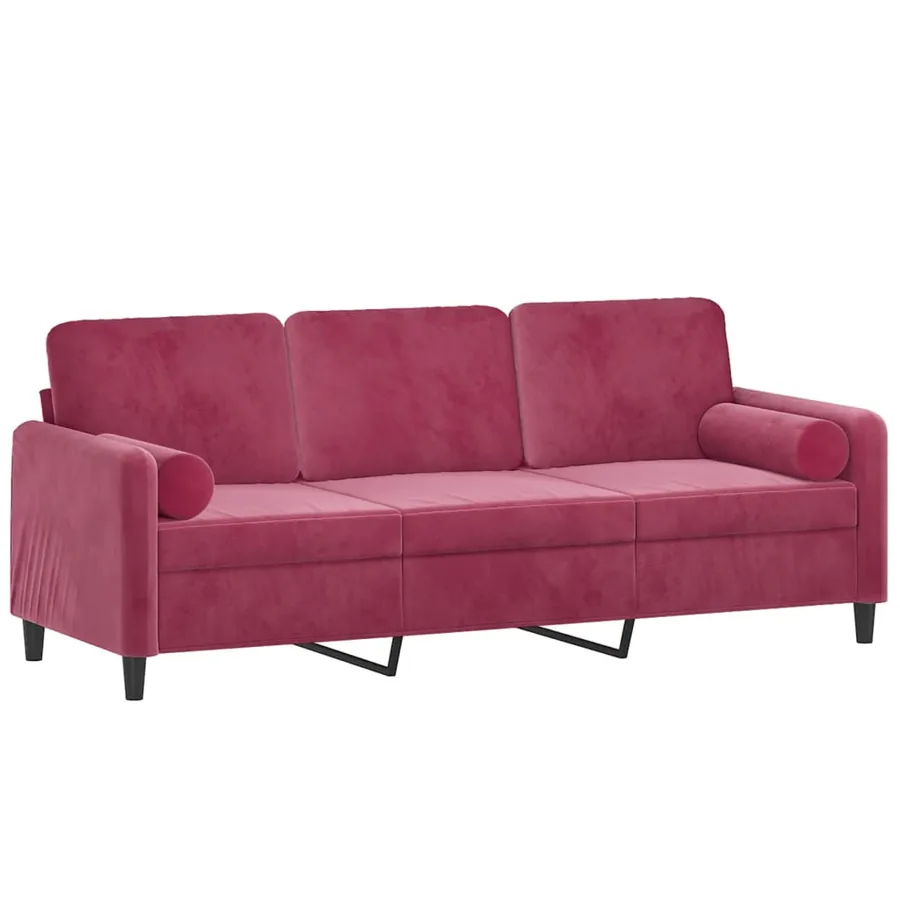 Canapé 3 places avec oreillers bordeaux 180 cm velours - 3