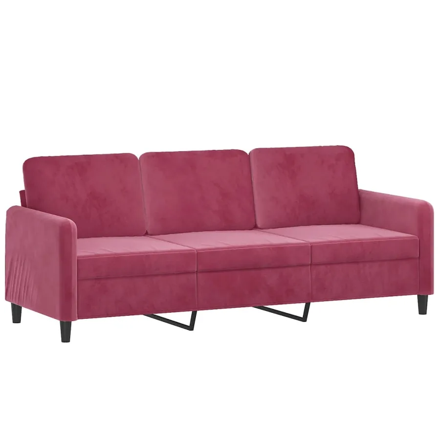 Canapé 3 places avec oreillers bordeaux 180 cm velours - 4