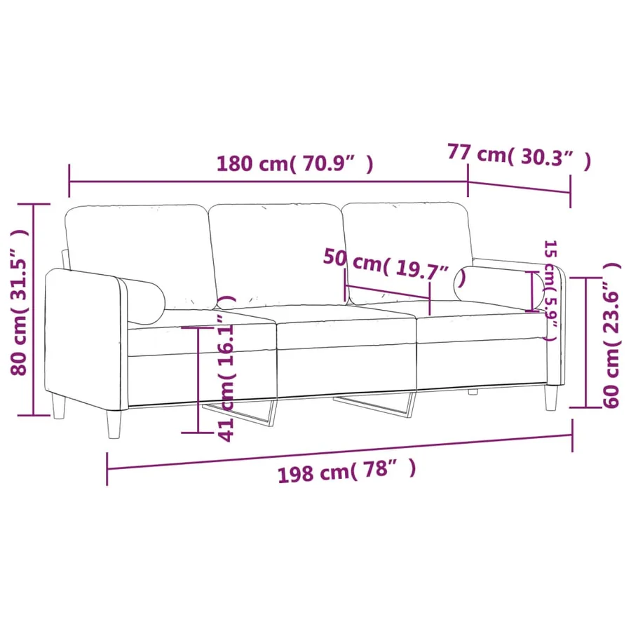 Canapé 3 places avec oreillers bordeaux 180 cm velours - 8