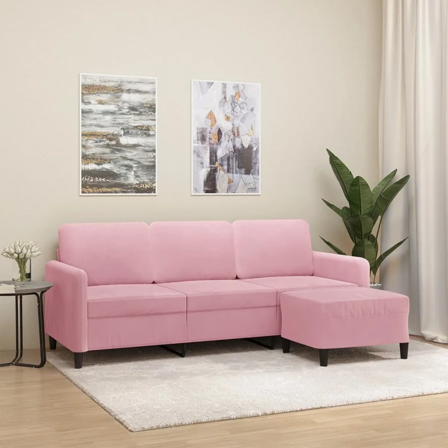 Canapé à 3 places avec repose-pieds Rose 180 cm Velours