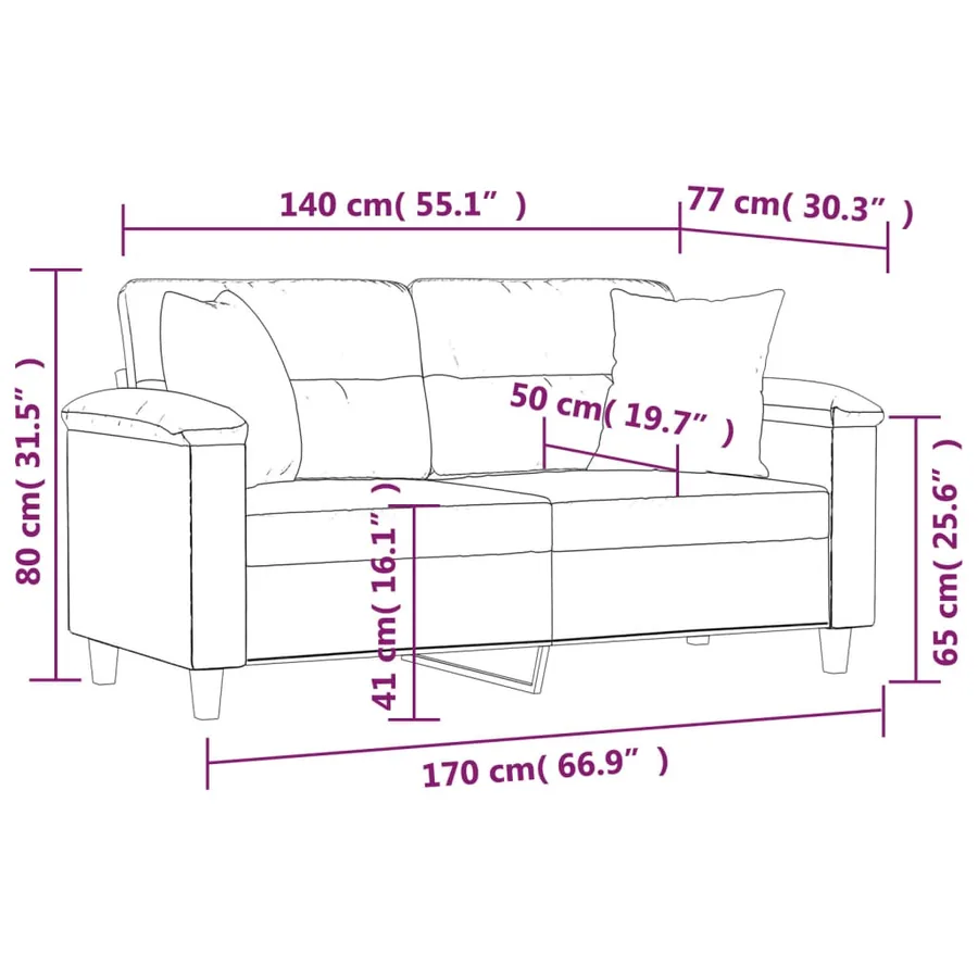 Canapé 2 places avec oreillers taupe 140 cm tissu microfibre - 8