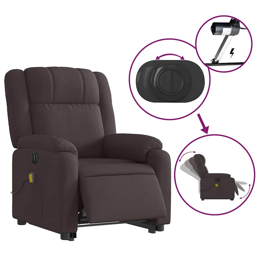 Fauteuil inclinable de massage électrique Marron foncé Tissu - 6