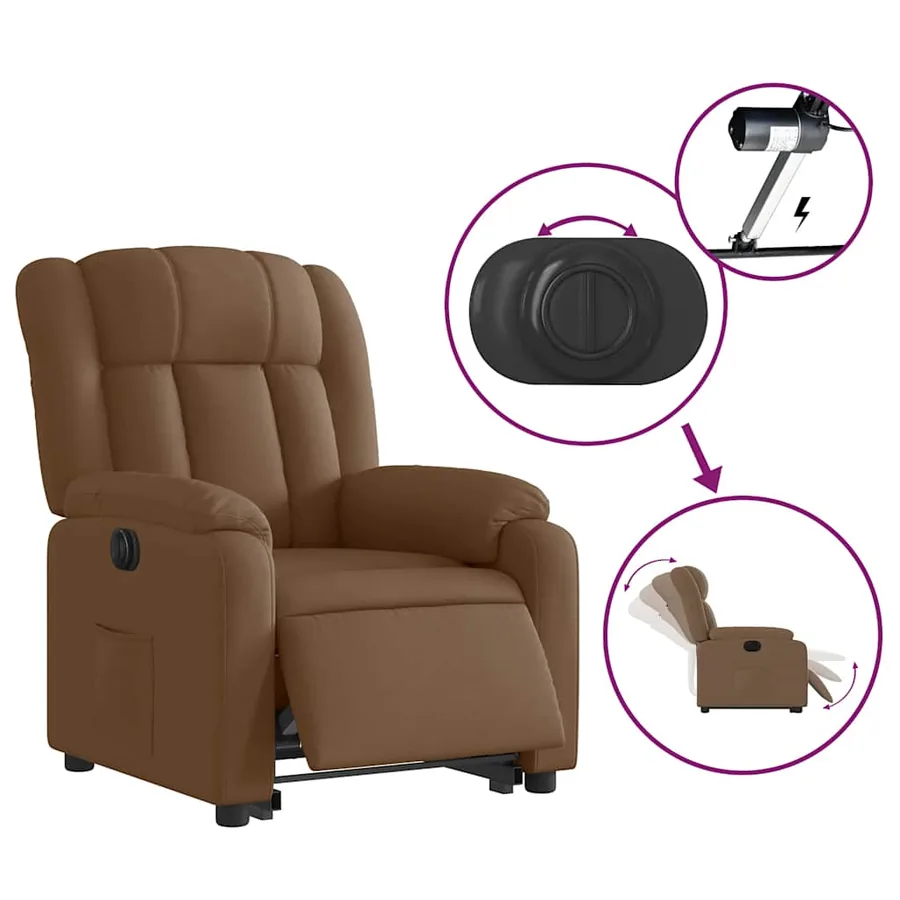 Fauteuil inclinable électrique marron tissu - 6