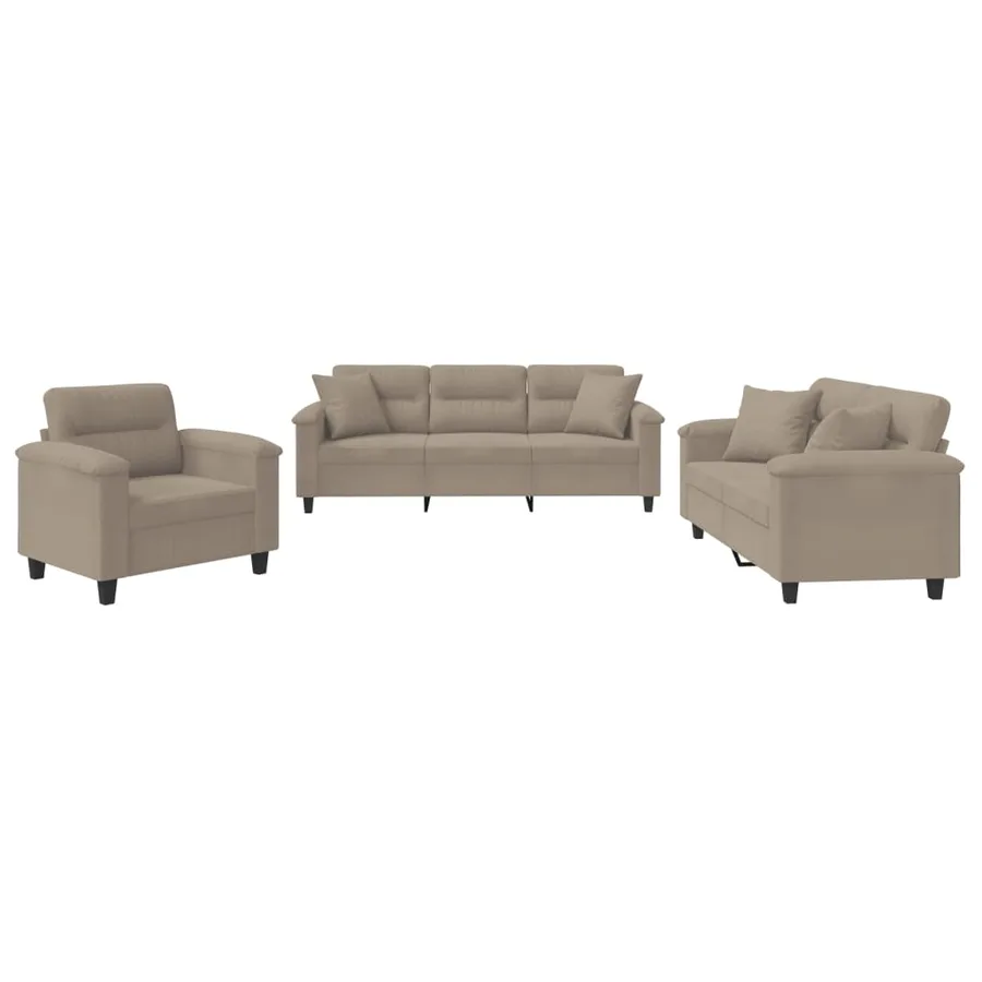 Ensemble de canapés 3 pcs avec coussins Taupe Tissu microfibre - 2