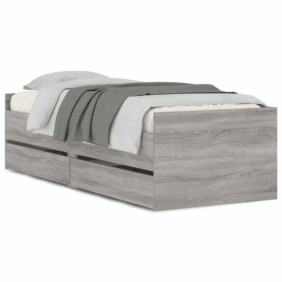 Cadre de lit avec tiroirs sans matelas sonoma gris 100x200 cm - 2