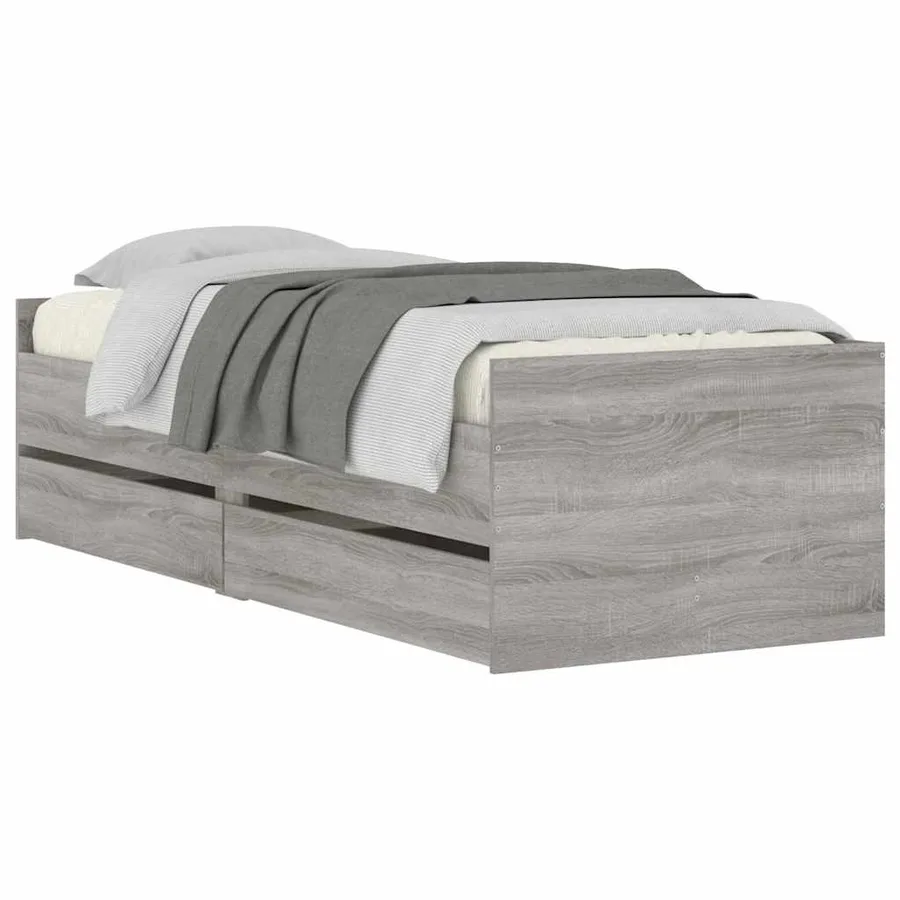 Cadre de lit avec tiroirs sans matelas sonoma gris 100x200 cm - 3