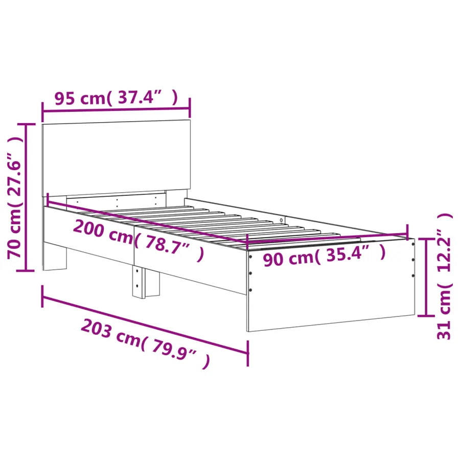 Cadre de lit sans matelas avec lumières LED 90x200 cm - 15