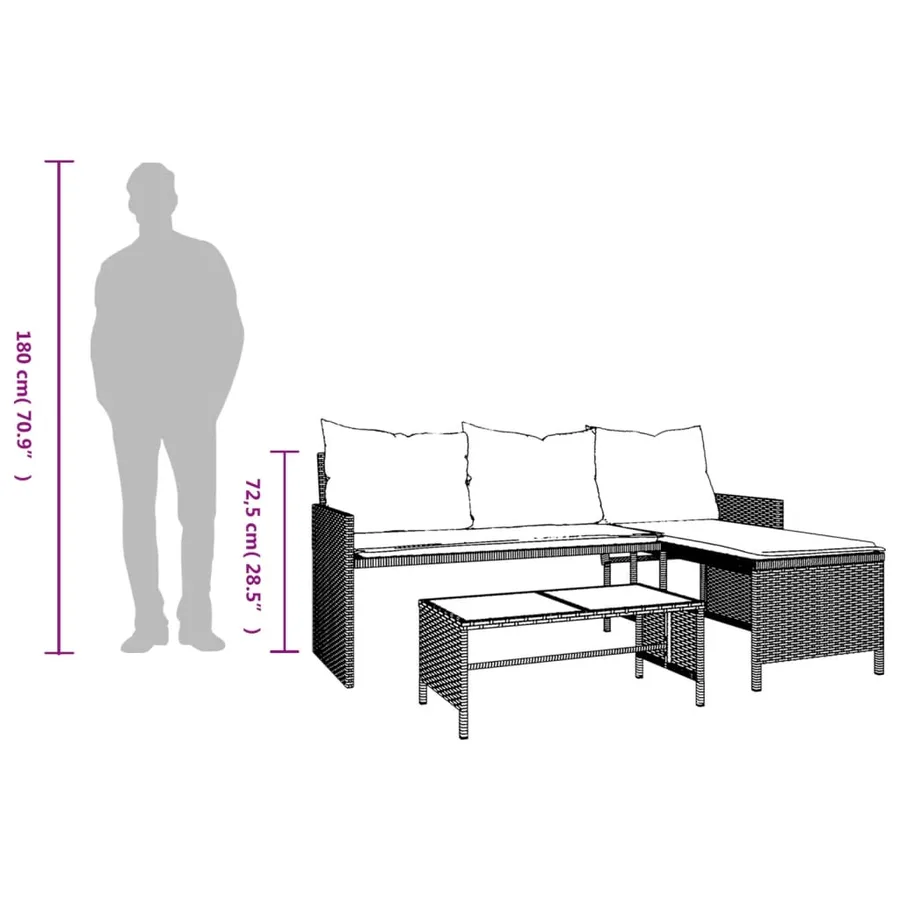 Canapé de jardin et table et coussins en forme de L gris clair - 11