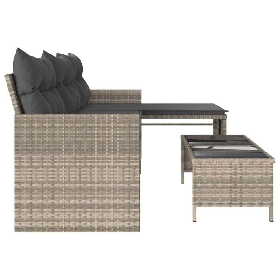 Canapé de jardin et table et coussins en forme de L gris clair - 6