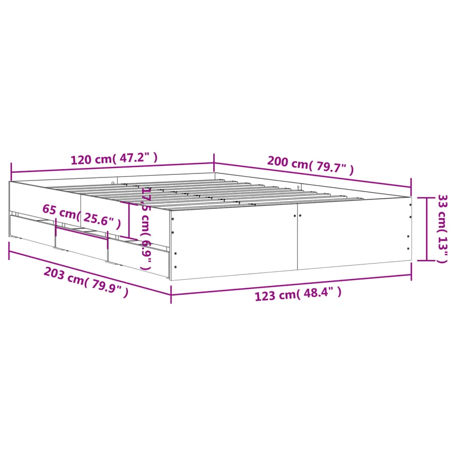 Cadre de lit avec tiroirs sans matelas chêne fumé 120x200 cm - 11