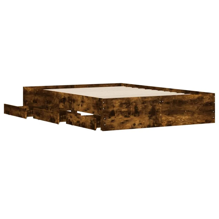 Cadre de lit avec tiroirs sans matelas chêne fumé 120x200 cm - 5