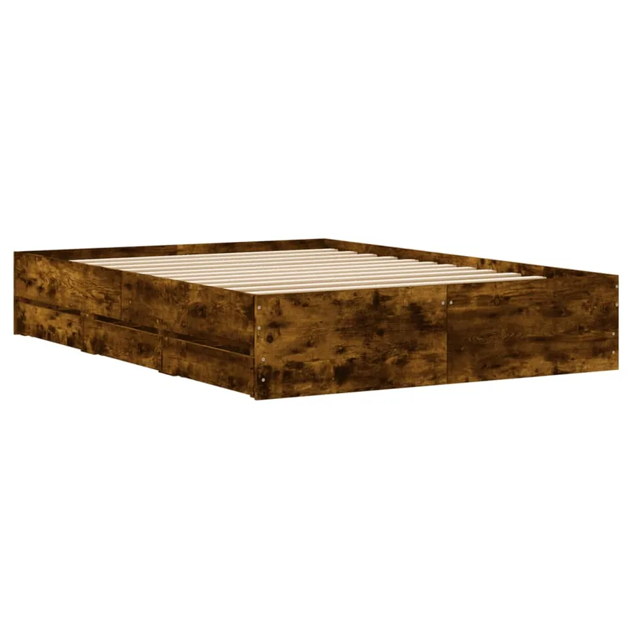 Cadre de lit avec tiroirs sans matelas chêne fumé 120x200 cm - 8