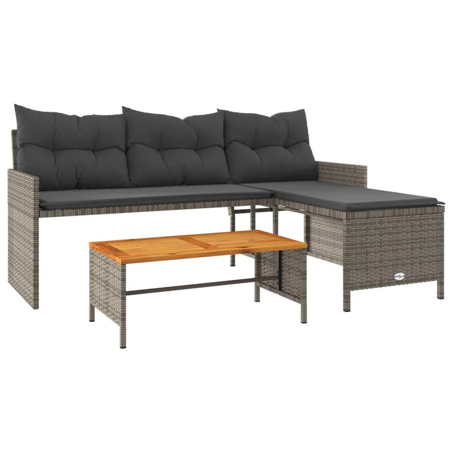 Canapé de jardin avec table et coussins en forme de L gris - 2