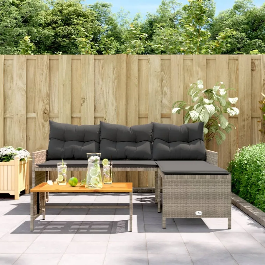 Canapé de jardin avec table et coussins en forme de L gris - 3