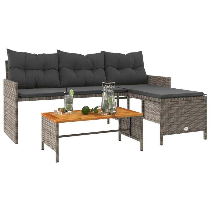 Canapé de jardin avec table et coussins en forme de L gris - 4