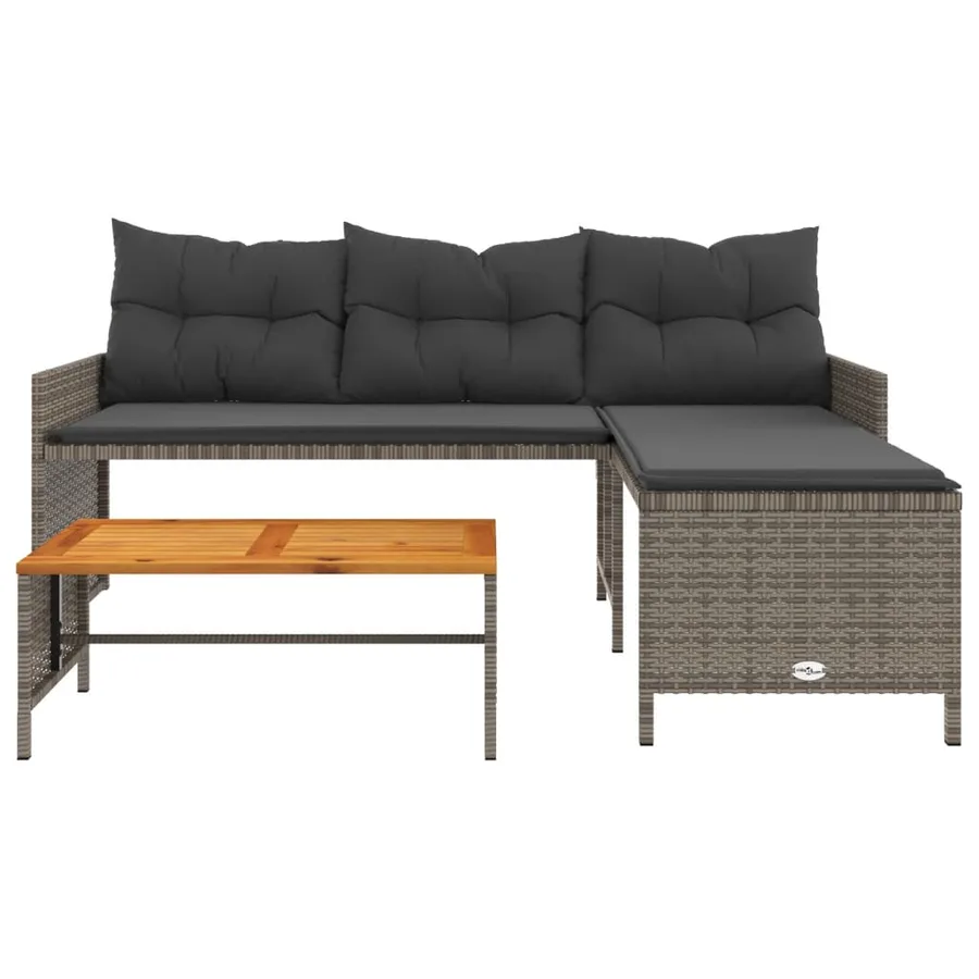 Canapé de jardin avec table et coussins en forme de L gris - 5
