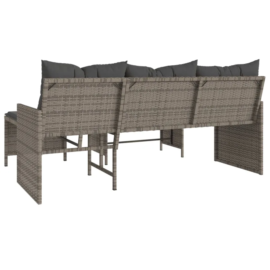 Canapé de jardin avec table et coussins en forme de L gris - 7