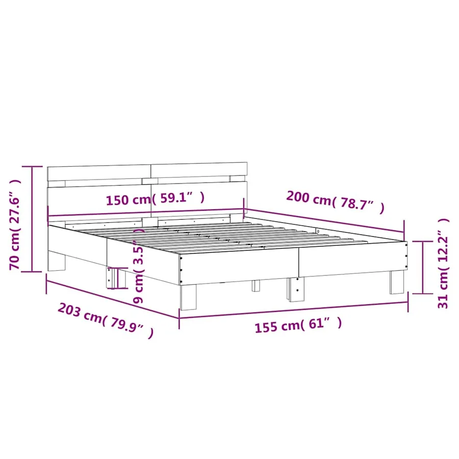 Cadre de lit avec LED sans matelas gris béton 150x200 cm - 16