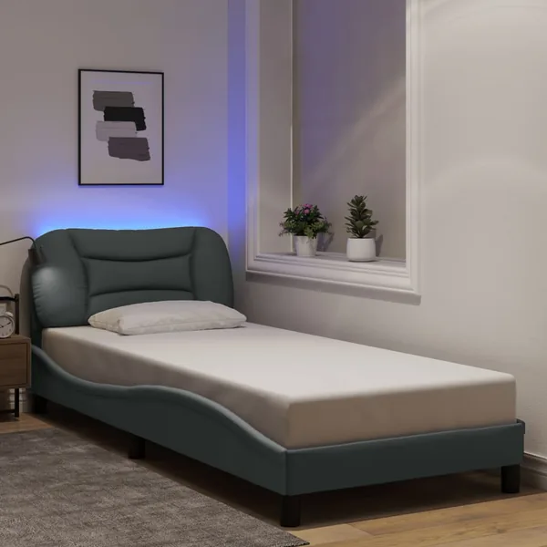 Cadre de lit avec LED sans matelas Hvar gris clair 80x200 cm tissu