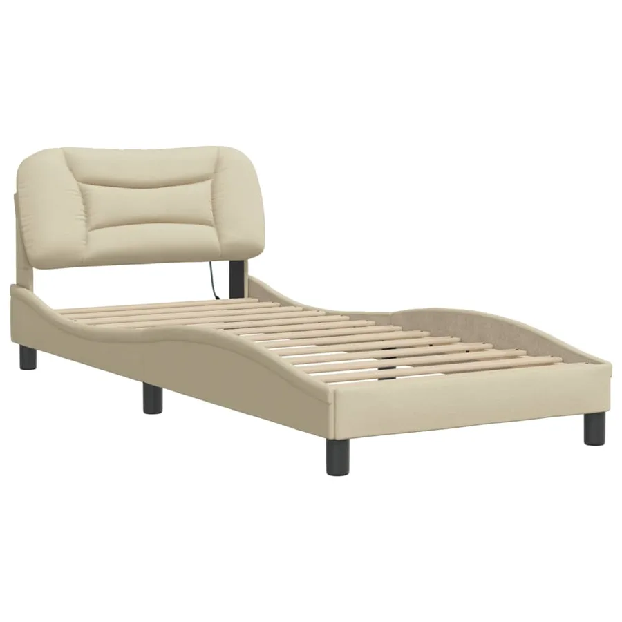 Cadre de lit avec LED sans matelas Hvar crème 90x200 cm tissu - 3