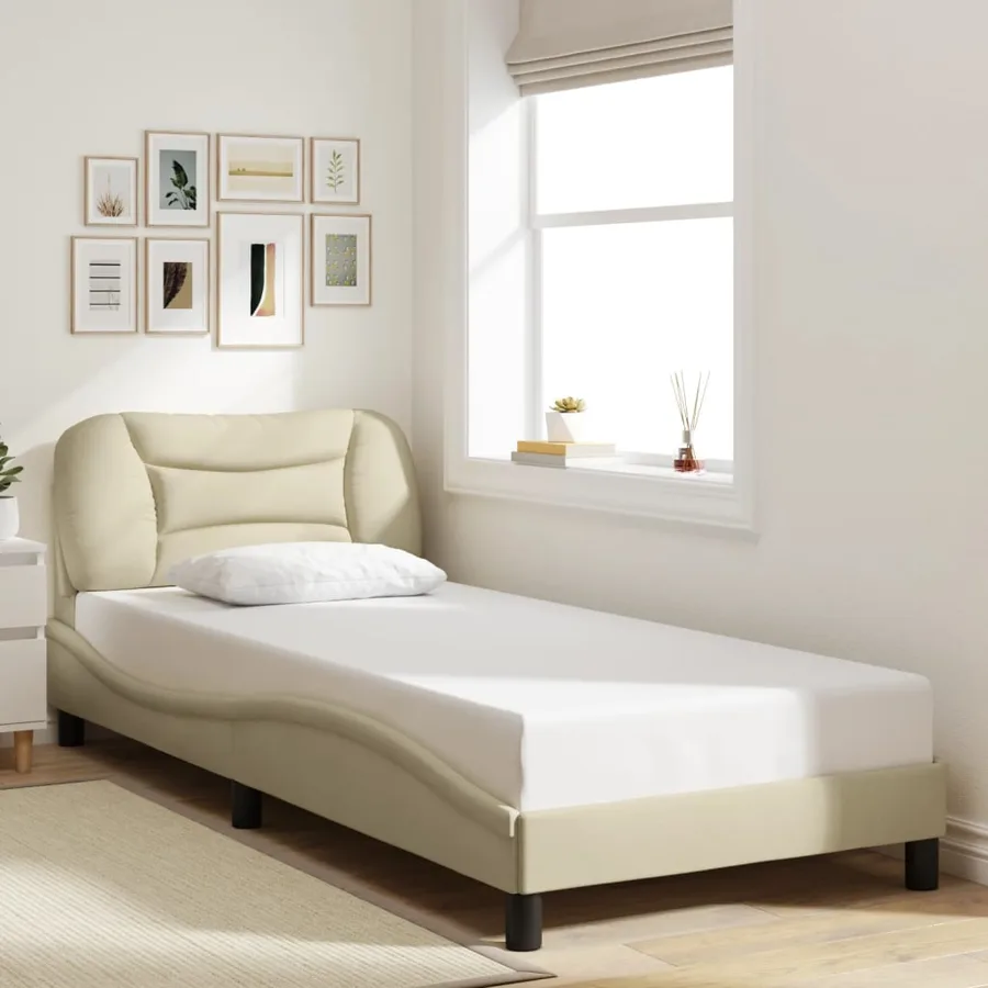 Cadre de lit avec LED sans matelas Hvar crème 90x200 cm tissu - 4