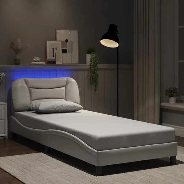 Cadre de lit avec LED sans matelas Hvar blanc 90x200 cm