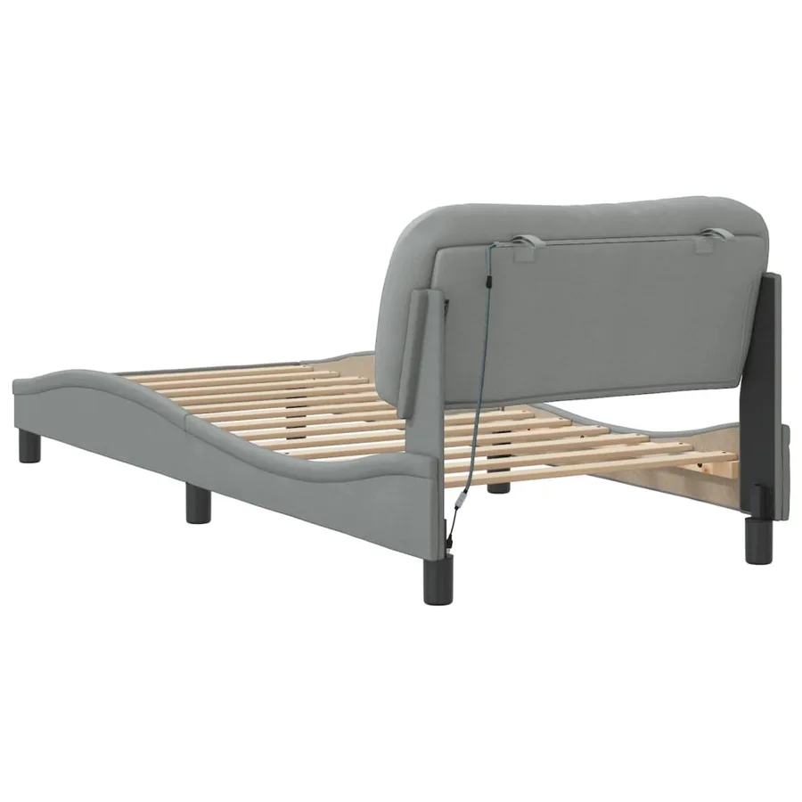 Cadre de lit avec LED sans matelas Hvar gris clair 90x200 cm tissu - 9