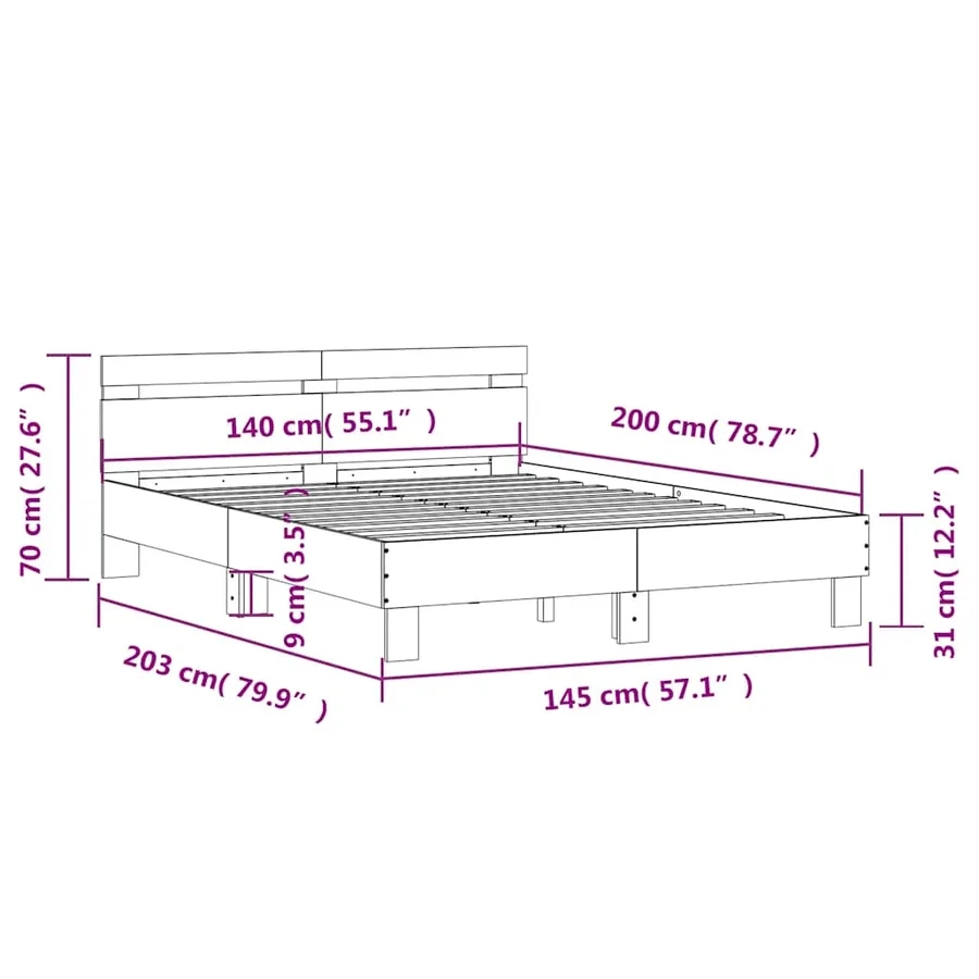 Cadre de lit avec LED sans matelas gris béton 140x200 cm - 15