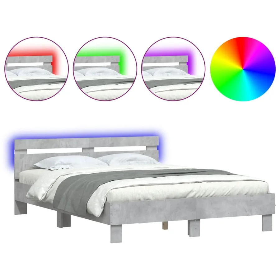 Cadre de lit avec LED sans matelas gris béton 140x200 cm - 2