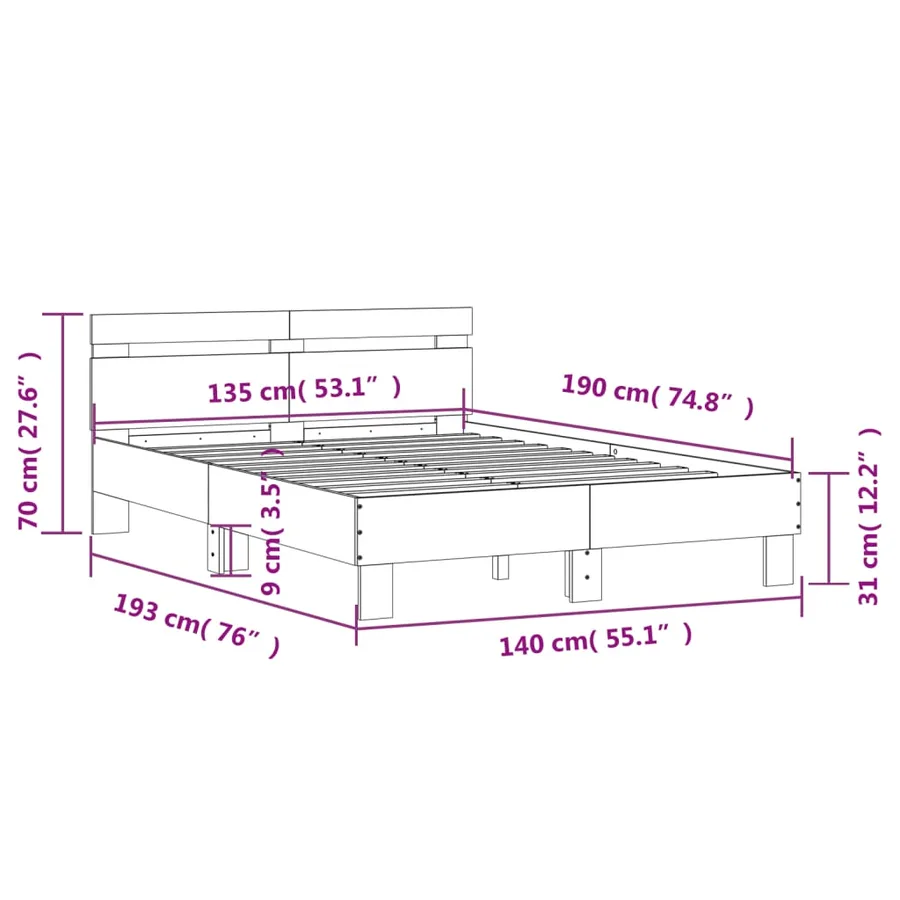 Cadre de lit sans matelas chêne fumé 135x190 cm - 10