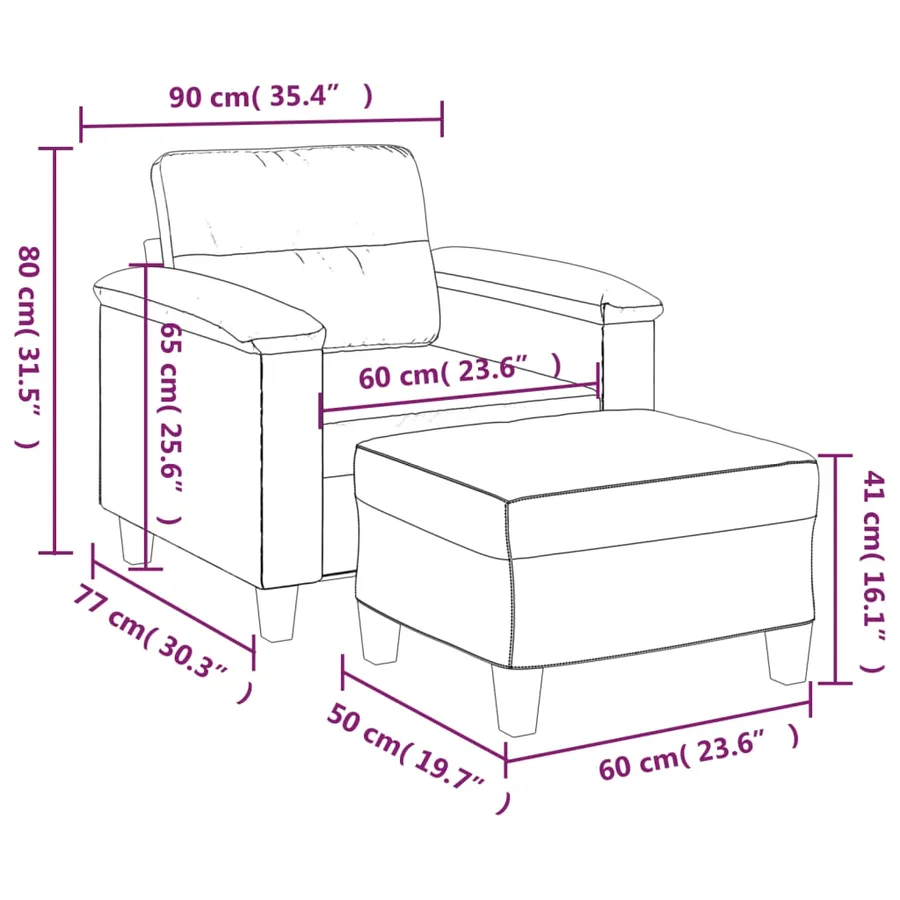 Fauteuil avec repose-pied Taupe 60 cm Tissu microfibre - 7