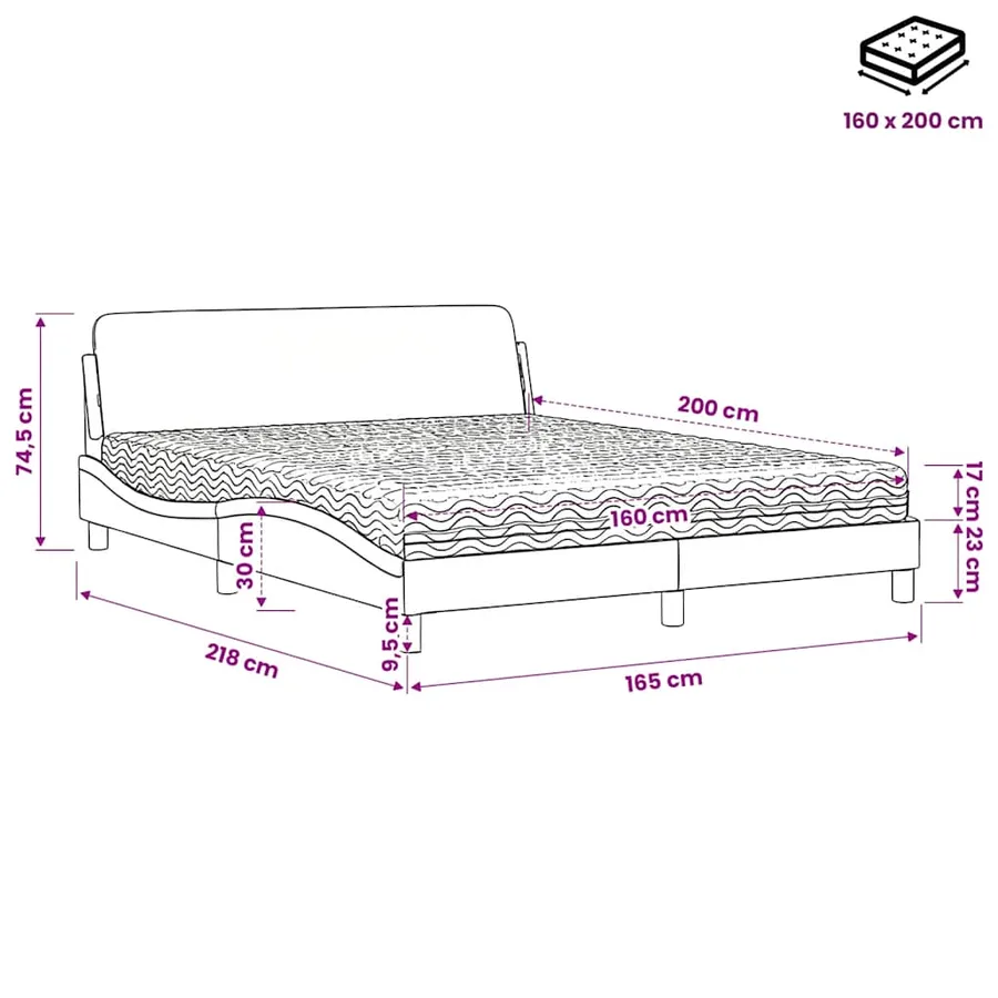 Lit avec matelas Dover noir 160x200 cm velours - 9